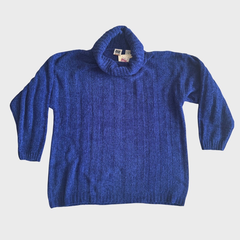 Vintage Basic Editions Royal Blue Chenille Cowl Neck Ribbed Sweater NWT 18W 90s